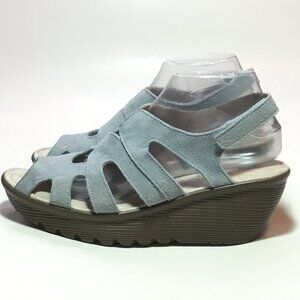 Skechers Parallel Stylin Wedge Sandals Women's 8.5 Blue Suede Strappy Slingback